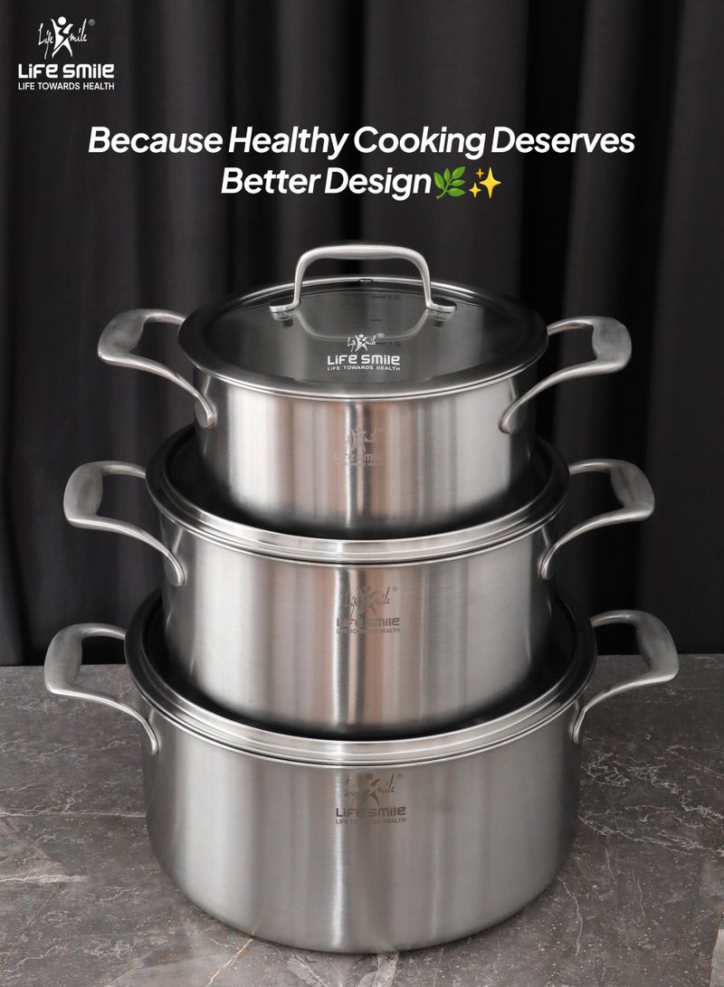 Life Smile Stainless Steel Cookware Set – 6 Pieces | 24/28/32cm Soup pot with Lid | Induction Compatible | 304 Stainless Steel Cookwares - Image 4